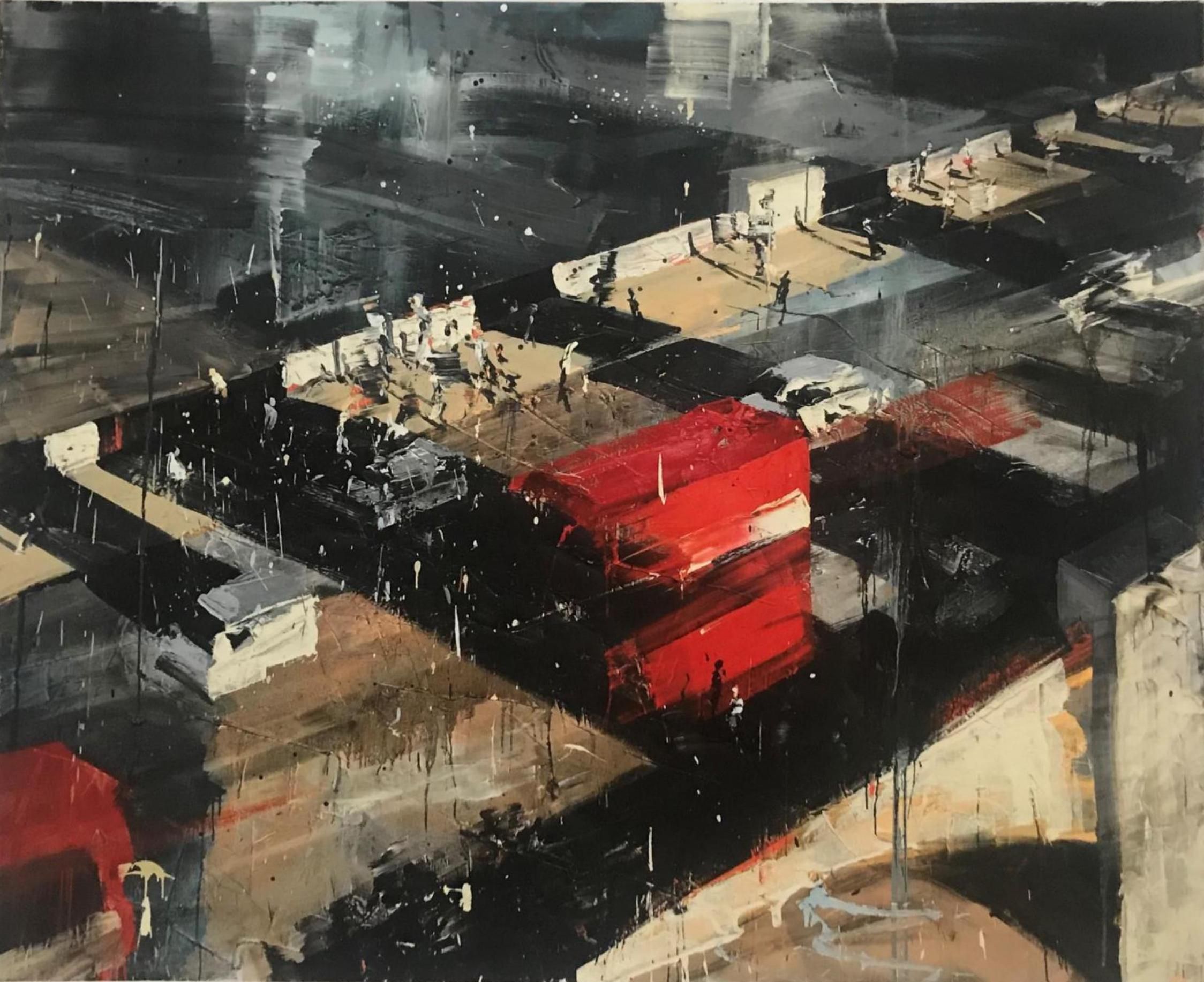 Matthew Radford, (b.1953), Red Bus, 2018, Giclee print, 75 x 89 cm.
